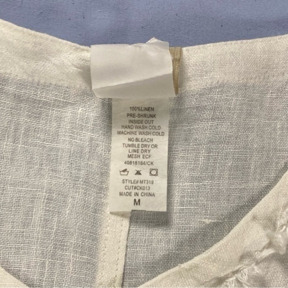 Match Point Womens Size Medium White Linen Frayed Seams Sleeveless Shirt Dress - Picture 5 of 8